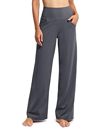 G4Free Yoga Hose Damen Weites Bein Hohe Taille Yogahose mit Taschen Jogginghose Strecken Locker lässig Sporthose Petite/Regulär/Lang von G4Free