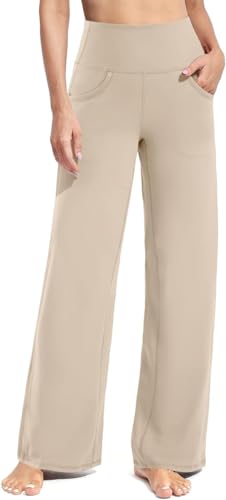 G4Free Yoga Hose Damen Weites Bein Hohe Taille Yogahose mit Taschen Jogginghose Strecken Locker lässig Sporthose Petite/Regulär/Lang von G4Free