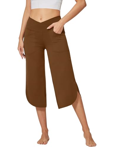 G4Free Yogahose Damen Caprihose Mit Taschen Bootleg Strecken Schlaghose Bootcut Sporthose Hohe Taille Flare Hose Jazzpants von G4Free