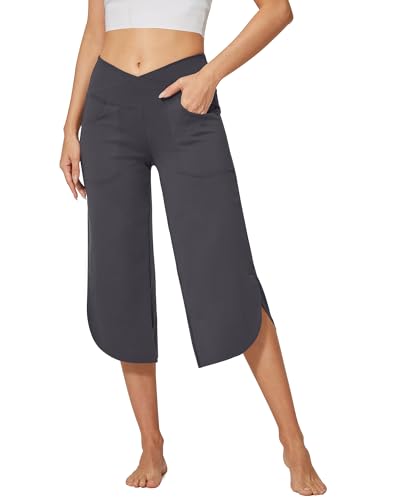 G4Free Yogahose Damen Caprihose Mit Taschen Bootleg Strecken Schlaghose Bootcut Sporthose Hohe Taille Flare Hose Jazzpants von G4Free