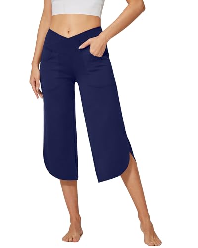 G4Free Yogahose Damen Caprihose Mit Taschen Bootleg Strecken Schlaghose Bootcut Sporthose Hohe Taille Flare Hose Jazzpants von G4Free