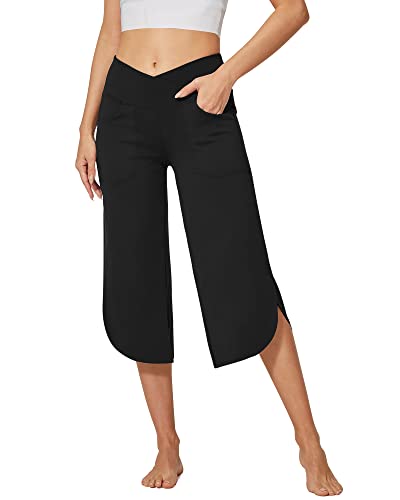 G4Free Yogahose Damen Caprihose Mit Taschen Bootleg Strecken Schlaghose Bootcut Sporthose Hohe Taille Flare Hose Jazzpants von G4Free