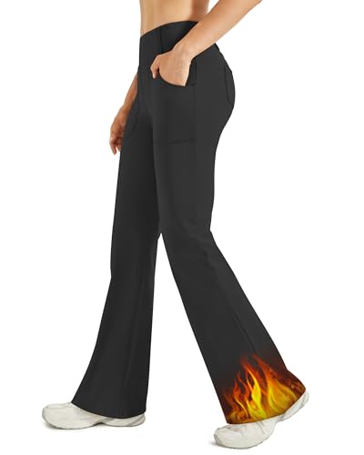 G4Free Thermo Bootcut Yogahose Winter Gefüttert Fleecehose Warme Leggings Schlaghose Stretch mit 4 Taschen für den Freizeitgebrauch Anzughose,Schwarz,XL von G4Free