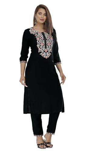 G4Girl Damen Rayon Kurta Hose Set, Schwarz, L G4Girl Damen Rayon Kurta Hose Set, Schwarz, L von G4Girl