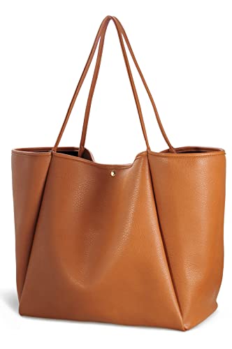 G4ZS5Z0G1 Übergroße PU-Leder-Tragetasche für Damen, Wochenendtasche, Shopper Handtasche, Reise-Geldbörse, Orange-Braun, Einheitsgröße von G4ZS5Z0G1