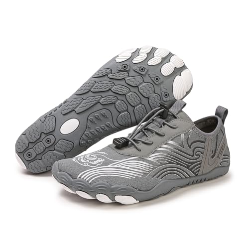 Grounded Barfußschuhe Schuhe für Damen Herren Bequeme Atmungsaktive Wasserschuhe Rutschfeste Strand Outdoor Running Sneakers, A05 Grau, 43.5 EU von G4ZS5Z0G1
