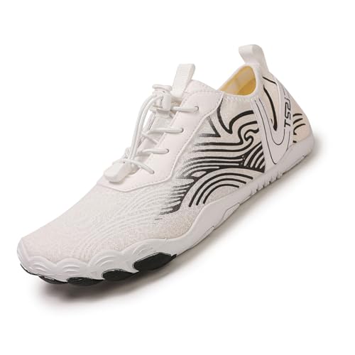Grounded Barfußschuhe Schuhe für Damen Herren Bequeme Atmungsaktive Wasserschuhe Rutschfeste Strand Outdoor Running Sneakers, A05 White, 47.5 EU von G4ZS5Z0G1