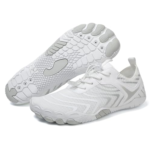 Grounded Barfußschuhe Schuhe für Damen Herren Bequeme Atmungsaktive Wasserschuhe Rutschfeste Strand Outdoor Running Sneakers, A819 White, 45 1/3 EU von G4ZS5Z0G1