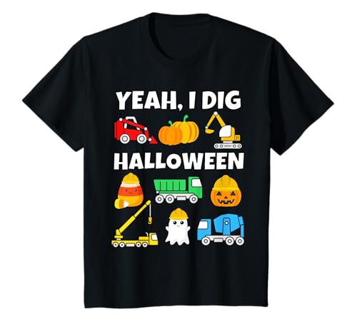 Kinder Yeah I Dig Halloween-Bagger Baufahrzeuge & Süßigkeiten T-Shirt Kinder Yeah I Dig Halloween-Bagger Baufahrzeuge & Süßigkeiten T-Shirt von GA Kids Caution Tape Happy Halloween Candy
