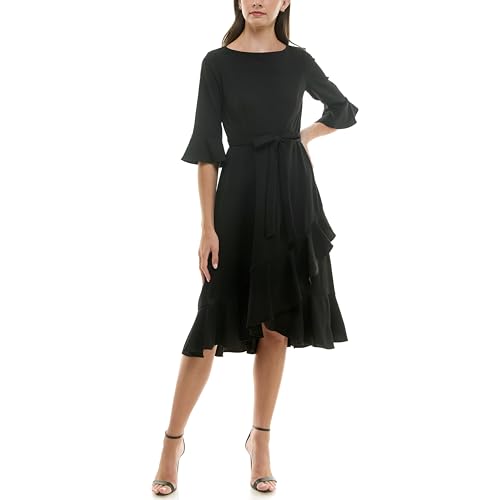 Gabby Skye Damen Savannah Crepe Ruffle Hem Sheath Midi Dress Lässiges Business-Kleid, Schwarz, 46 von GABBY SKYE