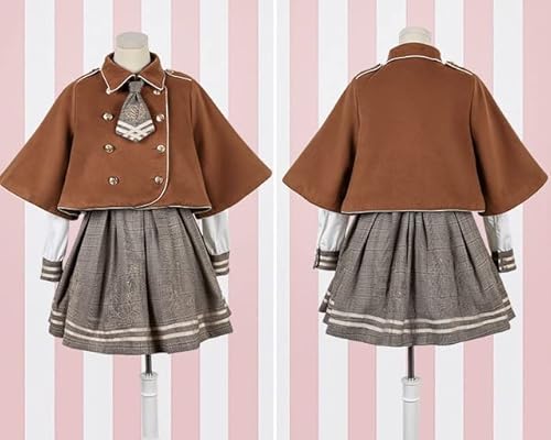 Lolita Dress Cape Vintage Preppy Chic Pleated Skirt Shirt Buttons Tie Academic Style Kawaii Girls Sweet Cute Bear JK Uniform S Brown dress and cape von GABLOK