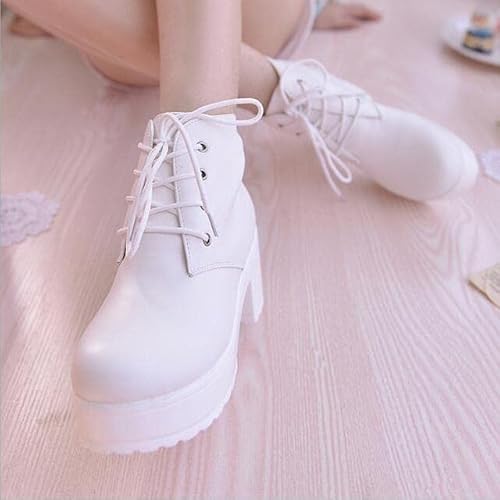 Lolita Shoes Uwabaki JK Round Toe Shoes Lace-up School Uniform Dress Shoes for Girls Women Adult Cosplay Sweet Boots 36 white von GABLOK