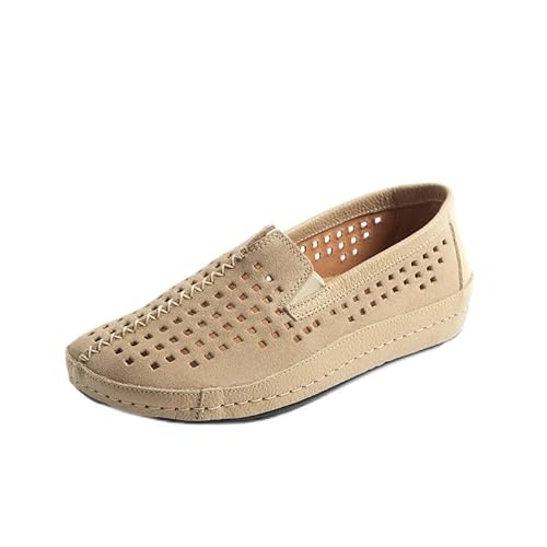 GABYLOU Bequemer, perforierter Leder-Mokassin zum Hineinschlüpfen - Weite H - Modell Sylvie (Beige/Beige, eu_Footwear_Size_System, Adult, Women, Numeric, x_Wide, Numeric_40) von GABYLOU