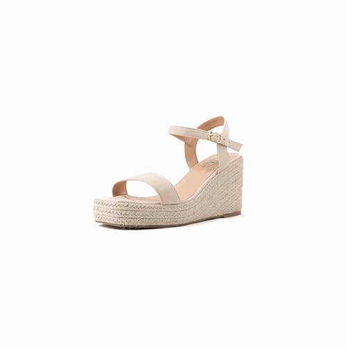 GABYLOU Keil-Sandalen mit verstellbaren breiten Füßen H - Modell Vic, Beige25, 44 von GABYLOU