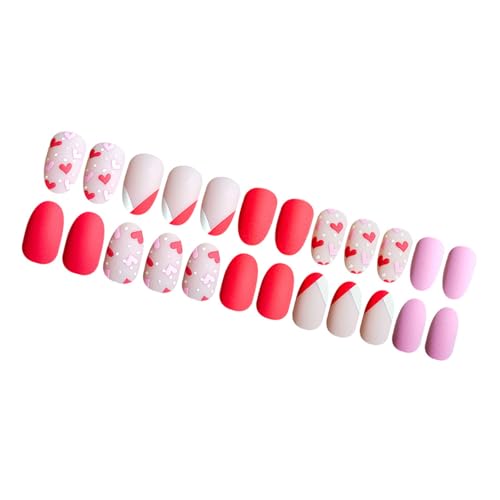 24 kurze Nägel zum Aufdrücken mit Herz-Design, matte Kunstnägel für Damen und Mädchen, einfach anzubringen und zu entfernen von GADAW