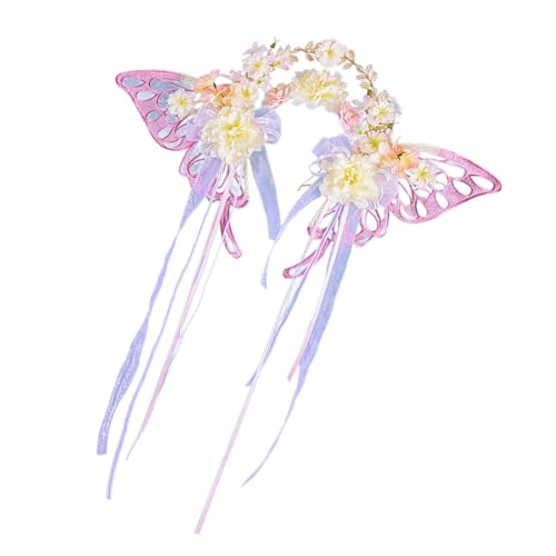Eleganter Kopfschmuck mit Kunstblumen und fließenden Bändern, für traditionelle Kostüme und Feiern für den täglichen Gebrauch von GADAW