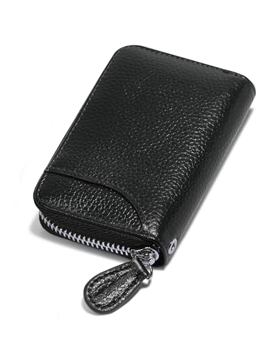 Credit Card Holder Small RFID Blocking Ladies Wallet with Stainless Steel Zipper Excellent Genuine Leather Accordion Wallets Case for Mens and Womens id Compact Slim Blocked Zip Accordian Cards Black von GADIEMKENSD