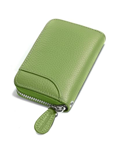 DADIEMKENSD Kreditkartenetui Kartenetui Damen RFID Schutz Leder Portemonnaie Karten Etui Herren Kreditkartenhülle Bankkarten Schutzhülle 14 Fächer Kartenetui Reißverschlussetui Geldbörse Apfelgrün von GADIEMKENSD