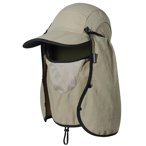 Faltbarer Angelsonnenhut mit Nackenschutz Gesichtsabdeckung Sonnenschutz Kühle Baseballkappe Verstellung abdeckend abnehmbarer Legionenhut für Angeln Gartenarbeit Wandern Arbeit Bootfahren Khaki von GADIEMKENSD