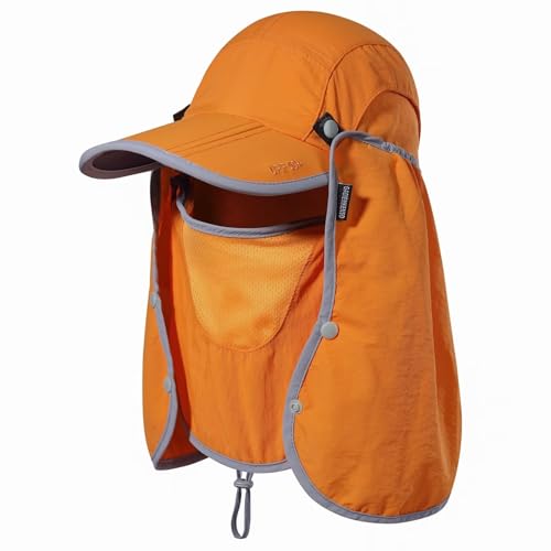 Faltbarer Angelsonnenhut mit Nackenschutz Gesichtsabdeckung Sonnenschutz Kühle Baseballkappe Verstellung abdeckend Abnehmbarer Legionenhut für Angeln Gartenarbeit Wandern Arbeit Bootfahren Orange von GADIEMKENSD