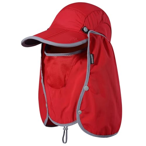 Faltbarer Angelsonnenhut mit Nackenschutz Gesichtsabdeckung Sonnenschutz Kühle Baseballkappe Verstellung abdeckend Abnehmbarer Legionenhut für Angeln Gartenarbeit Wandern Arbeit Camping Rot von GADIEMKENSD