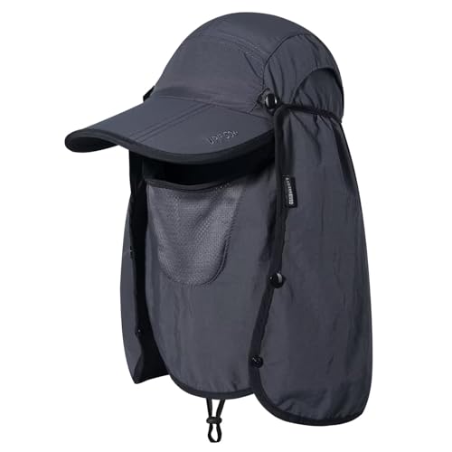 Faltbarer Angelsonnenhut mit Nackenschutz Gesichtsabdeckung Sonnenschutz Kühle Baseballkappe Verstellung abdeckend abnehmbarer Legionenhut für Angeln Gartenarbeit Wandern Arbeit Dunkelgrau von GADIEMKENSD