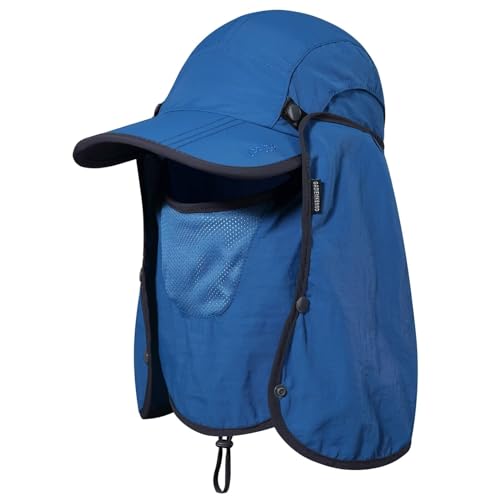 Faltbarer Angelsonnenhut mit Nackenschutz Gesichtsabdeckung Sonnenschutz Kühle Baseballkappe Verstellung abdeckend Abnehmbarer Legionenhut für Angeln Gartenarbeit Wandern Arbeit Landwirtschaft Blau von GADIEMKENSD