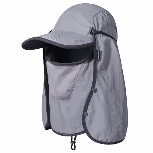 Faltbarer Angelsonnenhut mit Nackenschutz Gesichtsabdeckung Sonnenschutz Kühle Baseballkappe Verstellung abdeckend Abnehmbarer Legionenhut für Angeln Gartenarbeit Wandern Arbeit Reiten Hellgrau von GADIEMKENSD