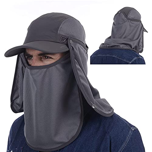 Fishing Hat Summer UPF 50 UV Protection Outdoor Hiking Jungle Mountain Sun Mens Quick Dry Baseball Cap Face Neck Cover Flap Waterproof Breathable caps Flap Hats for Men Women New Unisex New Dark Grey von GADIEMKENSD