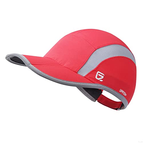 GADIEMKENSD UPF50+ Quick Dry Sports Hat Lightweight Breathable Soft Outdoor Running Cap (Folding Series, Red) von GADIEMKENSD