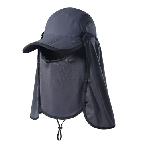 GADIEMKENSD Anglerhut Sommer UPF 50+ Outdoor Wandern Dschungel Berg Sonne Herren Schnelltrocknendes Baseballcap Gesichts-und Nackenschutzklappe Wasserdicht Atmungsaktive Kappen Klappe Hüte Dunkelgrau von GADIEMKENSD