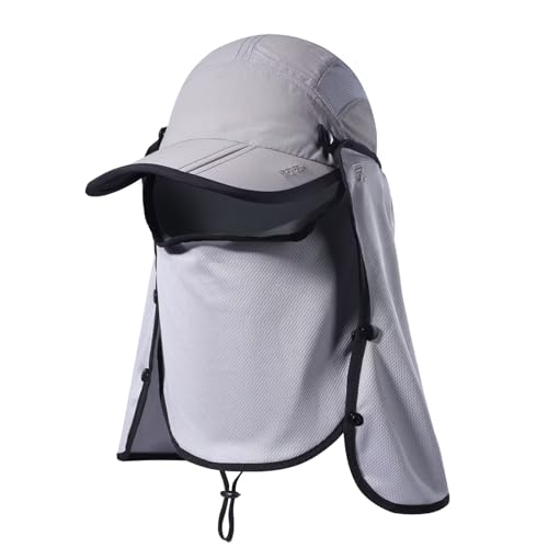 GADIEMKENSD Anglerhut Sommer UPF 50+ Outdoor Wandern Dschungel Berg Sonne Herren Schnelltrocknendes Baseballcap Gesichts- und Nackenschutzklappe Wasserdicht Atmungsaktive Kappen Klappe Hüte Hellgrau von GADIEMKENSD