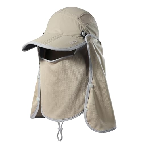 GADIEMKENSD Anglerhut Sommer UPF 50+ Outdoor Wandern Dschungel Berg Sonne Herren Schnelltrocknendes Baseballcap Gesichts- und Nackenschutzklappe Wasserdicht Atmungsaktive Kappen Klappe Hüte Khaki von GADIEMKENSD
