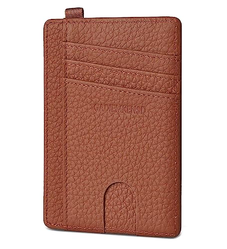 GADIEMKENSD Credit Card Holder RFID Blocking Genuine Leather Slim Card Wallet Compact Size Card Cases for Women Men Keychain Wallet Purse with D Ring Llaveros De Hombre ID Exemption Card Set Brown von GADIEMKENSD