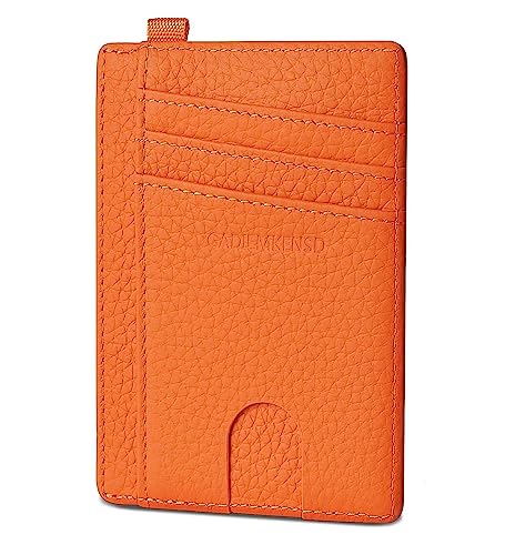 GADIEMKENSD Credit Card Holder RFID Blocking Genuine Leather Slim Card Wallet Compact Size Card Cases for Women Men Keychain Wallet Purse with D Shackle Llaveros De Hombre Exemption Card Set Orange von GADIEMKENSD