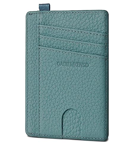 GADIEMKENSD Credit Card Holder RFID Blocking Genuine Leather Slim Card Wallet Compact Size Card Cases for Women Men Wallet Purse with D Ring Llaveros De Hombre ID Exemption Card Set Emerald Green von GADIEMKENSD