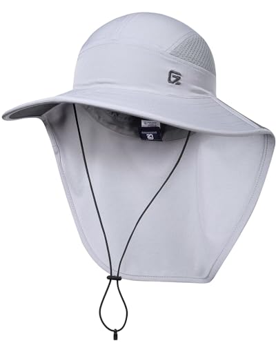 GADIEMKENSD Foldable Sun Hat with Neck Flap, UPF 50+ Sun Protection, Quick Drying and Breathable, Wide Brim Summer Hat with Windproof Strap, Elastic Performance Fabric Unisex. Light Gray von GADIEMKENSD
