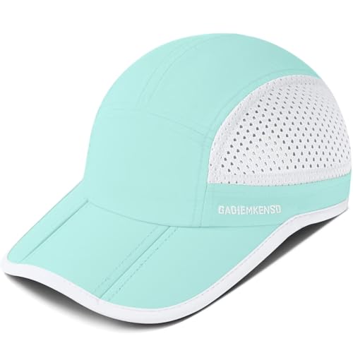 GADIEMKENSD Folding Running Men Hat Long Brim Golf Hats Quick Dry Baseball Caps Unstructured Breathable Light Cooling Cap Adjustable Trucker Hat for Hiking Workout Gym Tennis Travel Mint Green von GADIEMKENSD