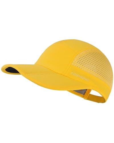 GADIEMKENSD Folding Running Men Hat Long Brim Golf Hats Quick Dry Baseball Caps Unstructured Breathable Light Cooling Cap Adjustable Trucker Hat for Hiking Workout Gym Tennis Travel Yellow von GADIEMKENSD