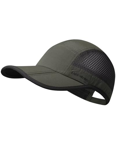 GADIEMKENSD Folding Running Men Hat Long Brim Golf Hats Quick Dry Baseball Caps Unstructured Breathable Light Cooling Cap Adjustable Trucker Hat for Outdoor Sport Hiking Workout Army Green von GADIEMKENSD
