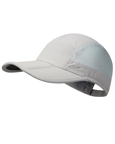 GADIEMKENSD Folding Running Men Hat Long Brim Golf Hats Quick Dry Baseball Caps Unstructured Breathable Light Cooling Cap Adjustable Trucker Hat for Outdoor Sport Hiking Workout Gym Travel Hellgrau von GADIEMKENSD