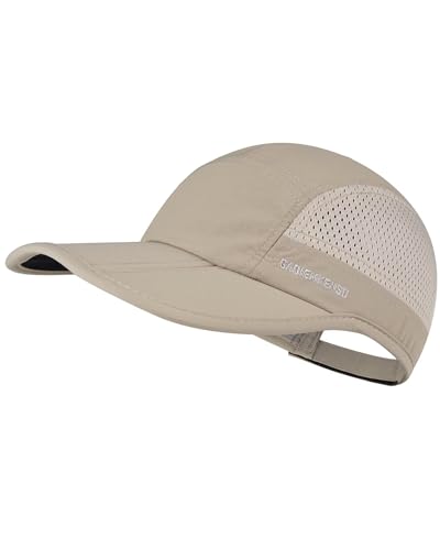 GADIEMKENSD Folding Running Men Hat Long Brim Golf Hats Quick Dry Baseball Caps Unstructured Breathable Light Cooling Cap Adjustable Trucker Hat for Outdoor Sport Hiking Workout Gym Travel Khaki von GADIEMKENSD