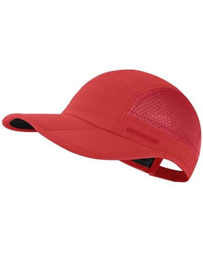 GADIEMKENSD Folding Running Men Hat Long Brim Golf Hats Quick Dry Baseball Caps Unstructured Breathable Light Cooling Cap Adjustable Trucker Hat for Outdoor Sport Hiking Workout Gym Travel Red von GADIEMKENSD