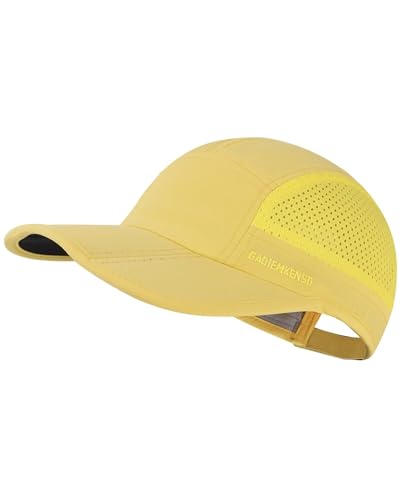 GADIEMKENSD Folding Running Men Hat Long Brim Golf Hats Quick Dry Baseball Caps Unstructured Breathable Light Cooling Cap Adjustable Trucker Hat for Outdoor Sport Hiking Workout Gym Travel Yellowish von GADIEMKENSD
