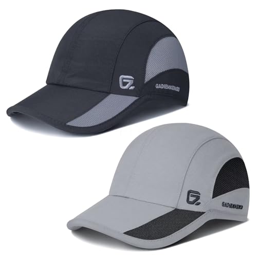 GADIEMKENSD Gym Hüte für Herren Leichte Atmungsaktive Kühlende Dri Fit Mütze Unstrukturierte Weiche Baseballkappe Trucker Vatermützen Herren Tennis Outdoor Kappe Sonnenhüte Schwarz, Hellgrau 2 Stücke von GADIEMKENSD