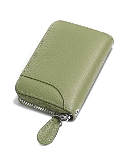 GADIEMKENSD Kreditkartenetui Kartenetui Damen RFID Schutz Leder Mini Portemonnaie Karten Etui für Herren Kreditkartenhülle Credit Card Holder 14 Fächer Reißverschlussetui Geldbörse Hellgrün von GADIEMKENSD