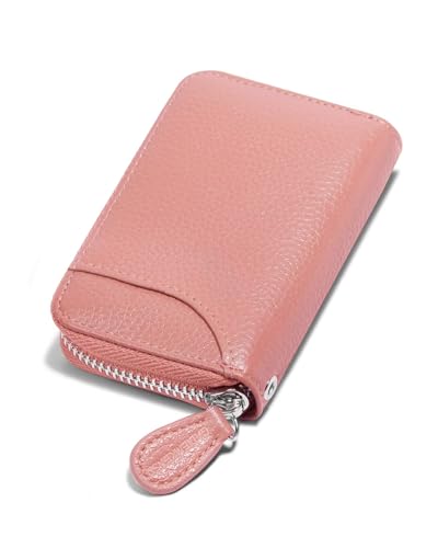 GADIEMKENSD Kreditkartenetui Kartenetui Damen RFID Schutz Mini Leder Portemonnaie Karten Etui Herren Kreditkartenhülle Slim Travel Wallet 14 Fächer Kartenetui Reißverschlussetui Geldbörse Tiefes Rosa von GADIEMKENSD