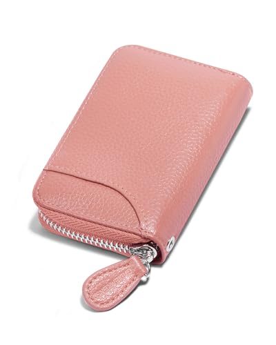 GADIEMKENSD Kreditkartenetui Kartenetui Damen RFID Schutz Mini Leder Portemonnaie Karten Etui Herren Kreditkartenhülle Slim Travel Wallet 14 Fächer Kartenetui Reißverschlussetui Geldbörse Tiefes Rosa von GADIEMKENSD