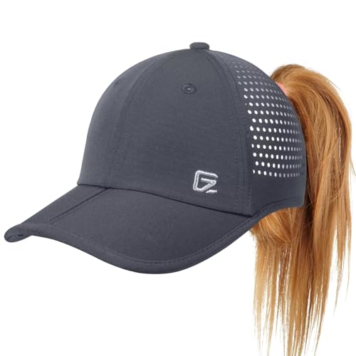 GADIEMKENSD Ponytail Hüte für Frauen Sommer Baseballmütze mit Ponytail Loch Schnurzug Verstellbare Atmungsaktive Netz Dri Fit Hochgesteckter Sonnenhut für Laufen Workout Gym Strand Sport Dunkelgrau von GADIEMKENSD
