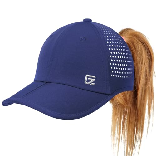 GADIEMKENSD Ponytail Hüte für Frauen Sommer Baseballmütze mit Ponytail Loch Schnurzug Verstellbare Atmungsaktive Netz Dri Fit Hochgesteckter Sonnenhut für Laufen Workout Gym Strand Sport Königsblau von GADIEMKENSD